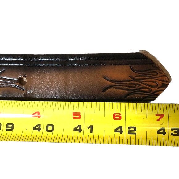 VTG Brass Skull FD Helmet Buckle Embossed Belt Mens 38 Black Leather Fire Dept - Picture 12 of 12